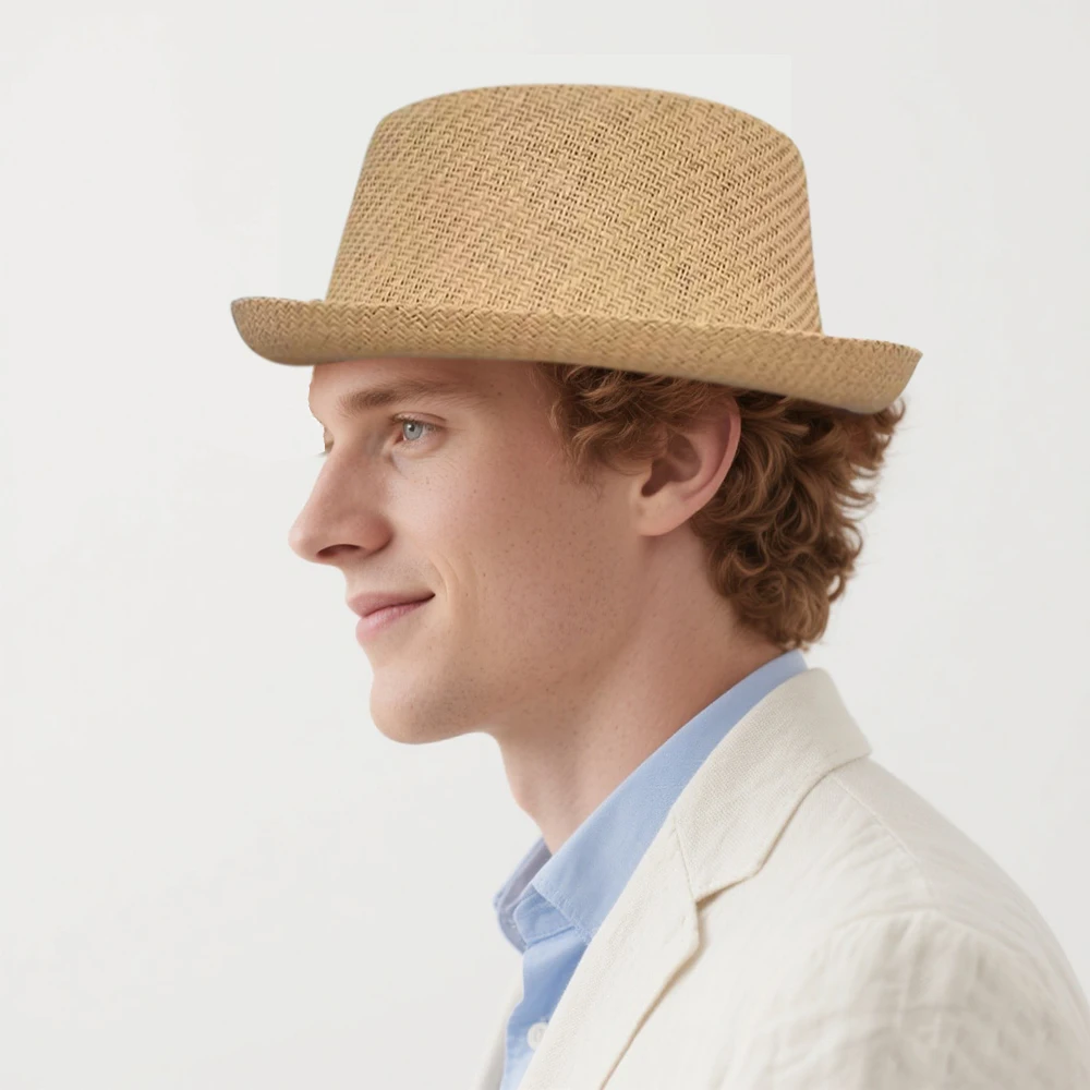 Men Women Straw Pork Pie Hats Summer Sunhat Boater Caps Sailor Sombrero Beach Fedora Trilby Outdoor Travel US Size 7 1/4 UK L