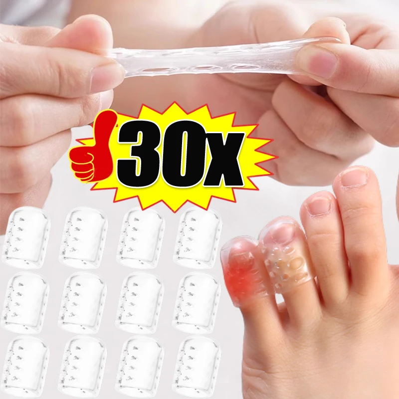 30pcs Transparent Silicone Toe Caps Women Men Gel Little Toe Finger Tube Protector Anti-Friction Breathable Foot Care Toe Covers