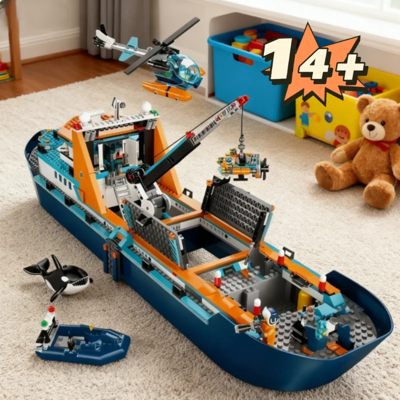 

815 шт., городская серия, модель арктического исследования, корабль, строительные блоки, 60368, креативная сборка, кирпичи, декор, игрушки для детей, рождественские подарки