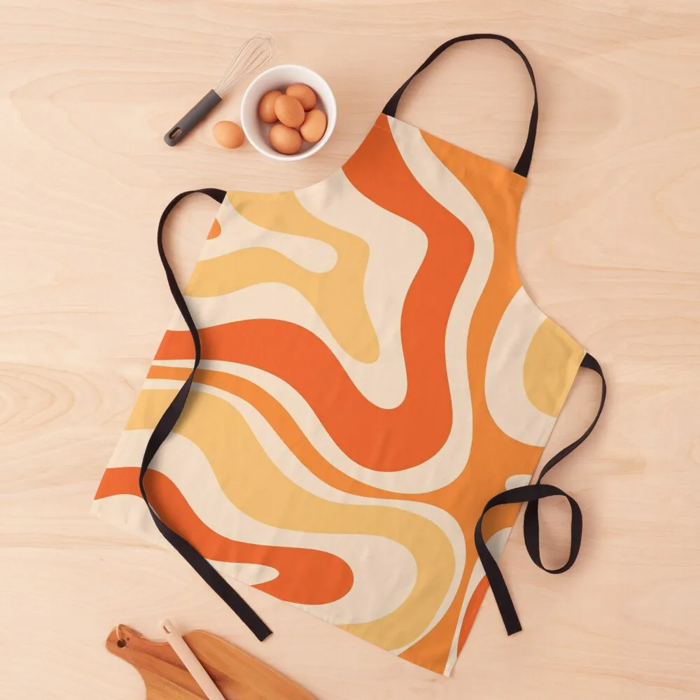 

Retro Modern Liquid Swirl Abstract Pattern Square in Orange and Tangerine Tones Apron japanese style Apron