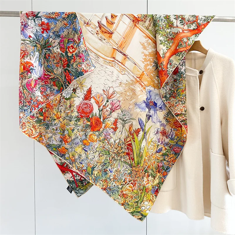 

Зимний мягкий шарф, двусторонние шали с принтом, шелковая шерсть, шарфы с закрученными вручную краями, квадратные банданы, шали, Рождественский подарок