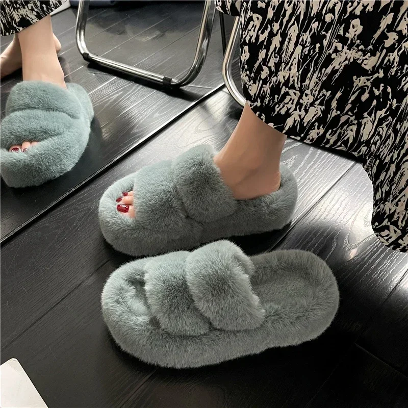 

Женские утолщенные плюшевые меховые тапочки, зимние слипоны на массивной платформе, лоферы, мюли, женские хлопковые тапочки на толстой подошве, шлепанцы