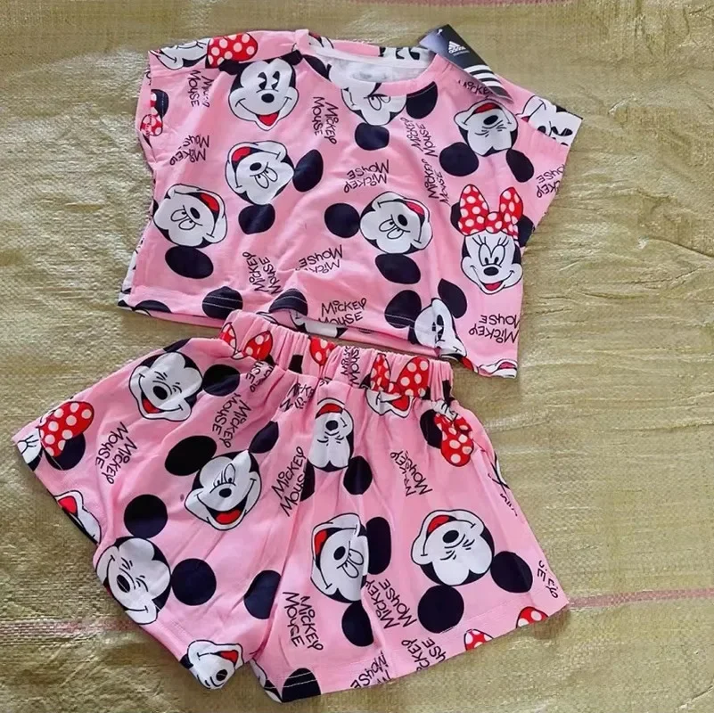 Disney-mickey mouse t-shirt e shorts de manga curta para meninos e meninas, minnie, desenhos animados bonitos, novo, verão