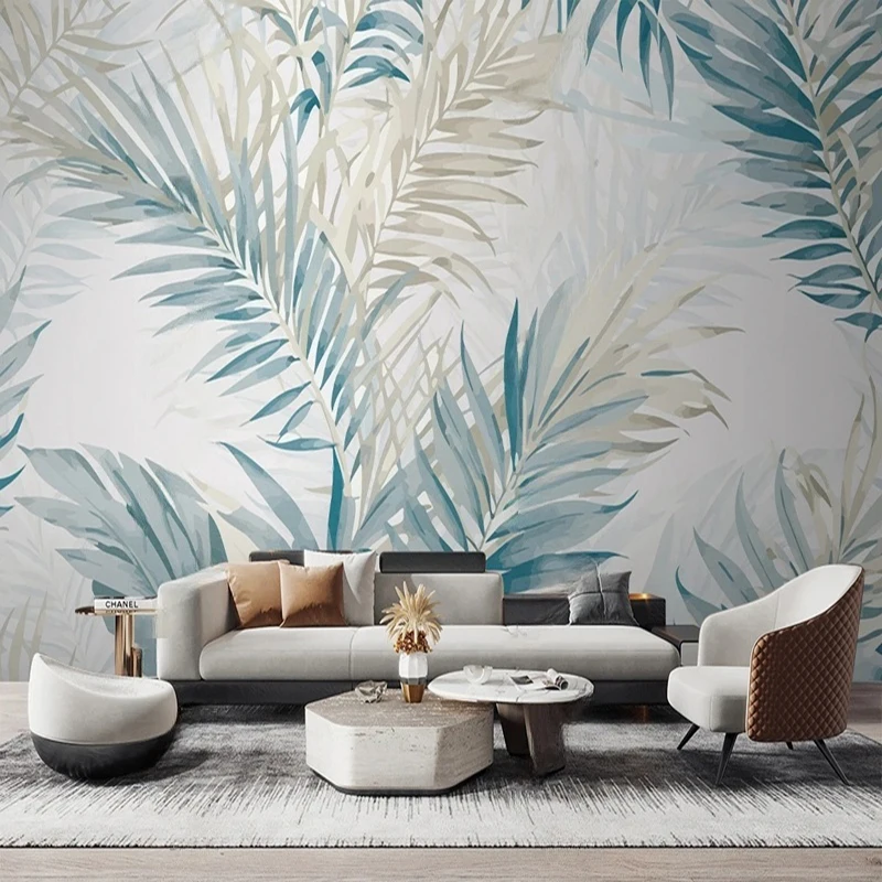 European Style Hand-Painted Botanical Leaf Pattern Wall Mural Custom Wallpaper for Living Room Background Home Interior Decor