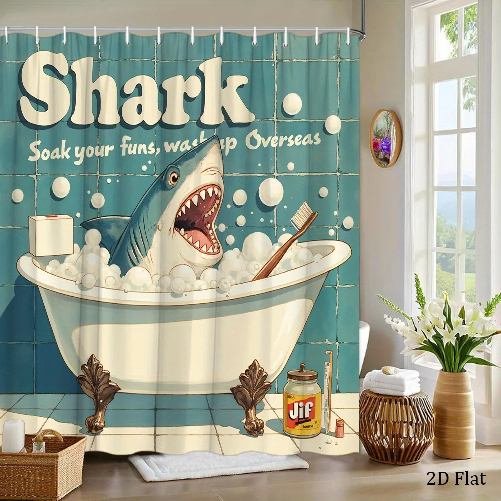 Whimsical Shark Bathtub Shower Curtain - 