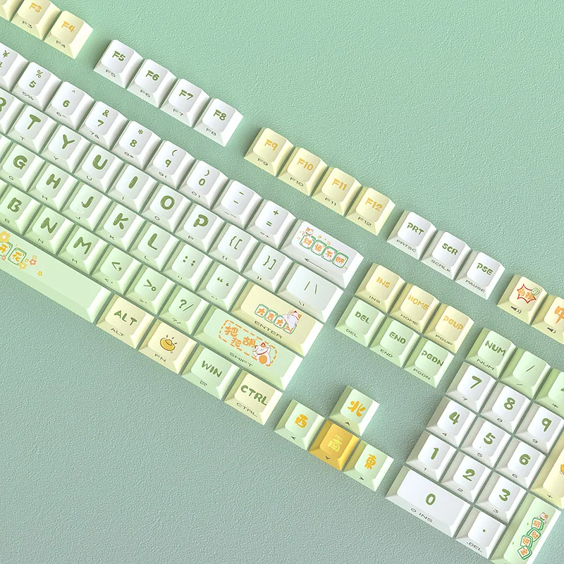 Keycaps Kucing Pembawa Keberuntungan Set Lengkap Kecil Bahan PBT Ukiran Samping Sublimasi Panas Lima Sisi