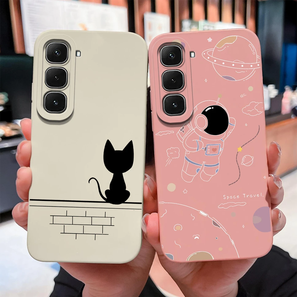 Fundas para Infinix Hot 70, Funda de silicona líquida suave con dibujo de gato negro solitario para Infinix Hot70, Funda a prueba de golpes