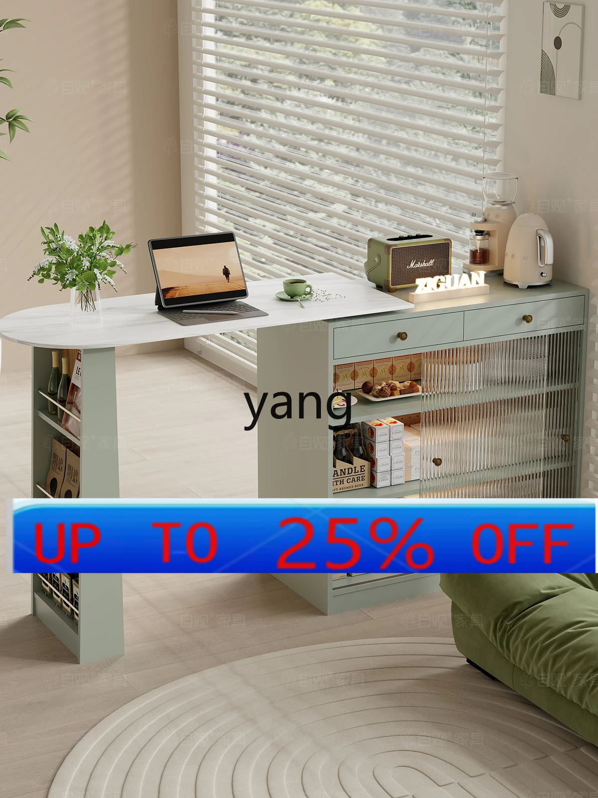 

CX Bar Table Integrated Retractable Kitchen Island Stone Plate Sideboard Cabinet Small Apartment Furniture