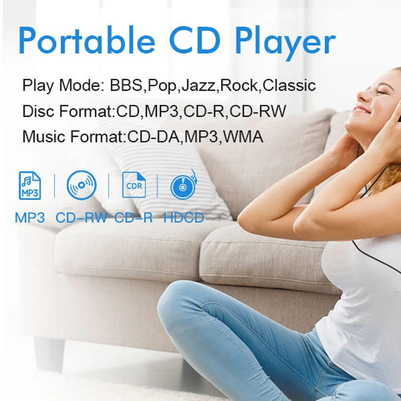 مشغل أقراص CD محمول ساخن للمنزل والسيارة ، مشغل CD مع سماعات ستيريو ، حماية ضد الصدمات ، أسود ، CD204