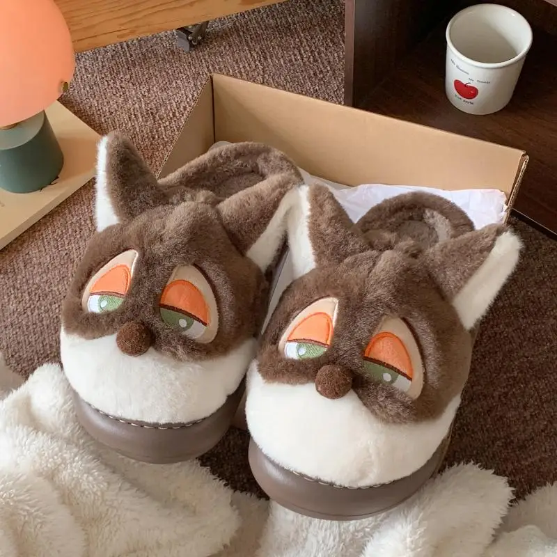 Liebliche Cartoon-Kaninchen-Fuchs-Winterhausschuhe für Damen, 2026, flauschige Pelz-Hausschuhe, bequeme Hausschuhe für zu Hause, niedliche Baumwollschuhe für Paare – Detail 9