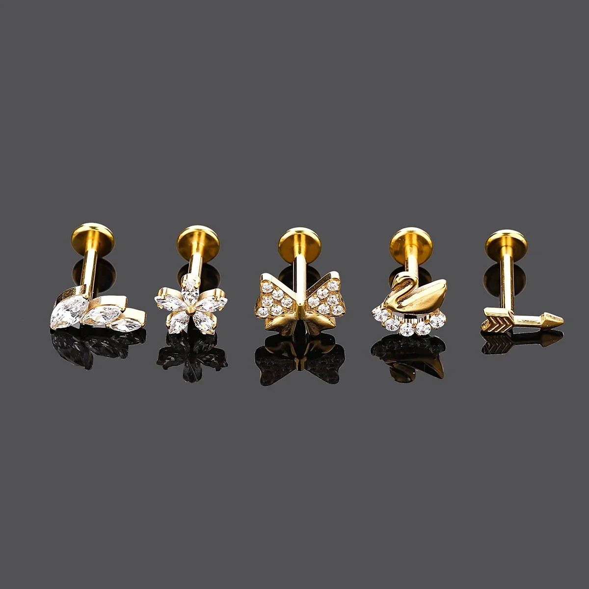 1 pz ASTM F136 titanio filettato internamente lunetta oca CZ Labret Lip Stud monili penetranti del corpo