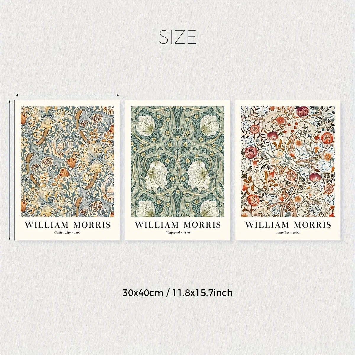 3 قطع من لوحات الحائط القماشية المؤطرة - مطبوعات زهور نباتية نابضة بالحياة من ويليام موريس، فن حديث لغرفة المعيشة وغرفة النوم والمكتب D #2