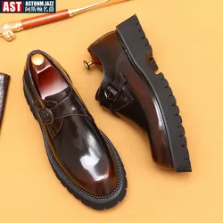 Italian Patent Leather Mens Dress Shoes Luxury Brand Handmade Fashion Platform Elegant Genuine Leather Wedding Oxfords Shoes Man