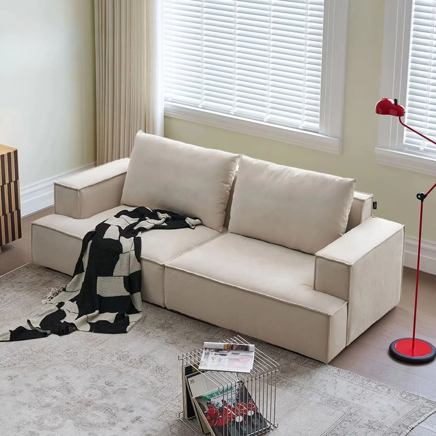 # Nordic Modern Velvet Fabric Tofu Living Room Set Sofa 3-seater Modular I-Shape Deep Throne Apartment Small-sized Sofa