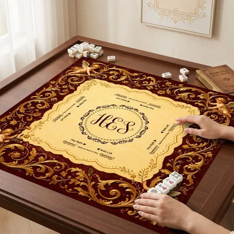 VIKAMA Baroque Golden Angel Mahjong Mat Vintage Carved Frame Luxury American Mahjong Poker Desktop Pad