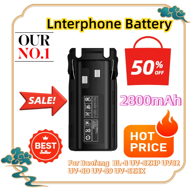 

For Baofeng BL-8 UV-82HP UV82 UV-8D UV-89 UV-82HX Rechargeable Walkie Talkie Batteries UV-82 Battery 7.4V 2800mAh