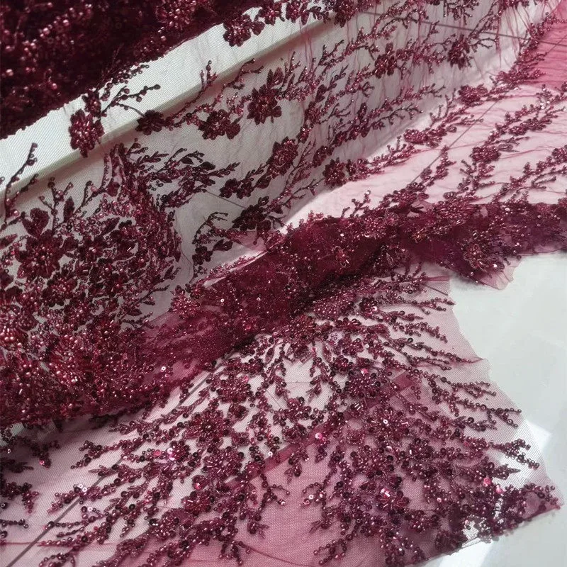 

Mesh Lace Flower Beading Embroidery Fabric for Wedding Dress Clothing Design Cloth Diy By The Meter Sewing Material