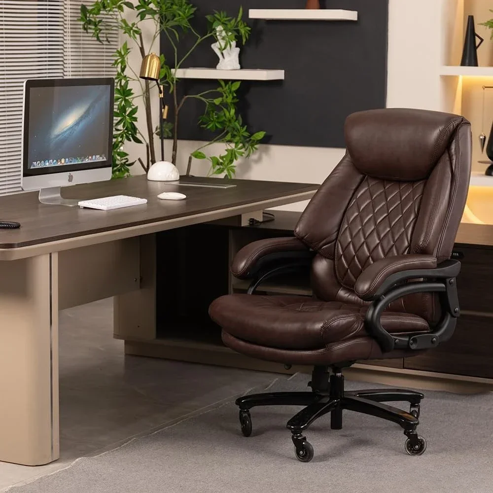 Office Chair Back Support Home Office Desk Chair for Heavy People Computer PU Leather Chair with Heavy Duty Casters