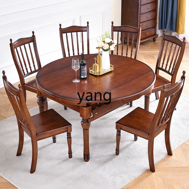 LMM all solid wood dining table and chair combination retractable folding rectangular dining table