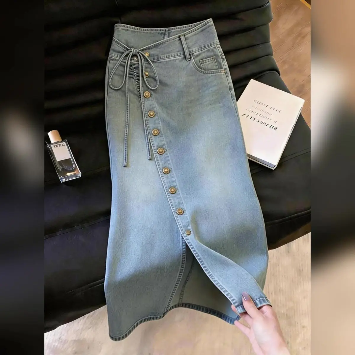 New Blue Breasted Split-ended Denim Long Skirt Women