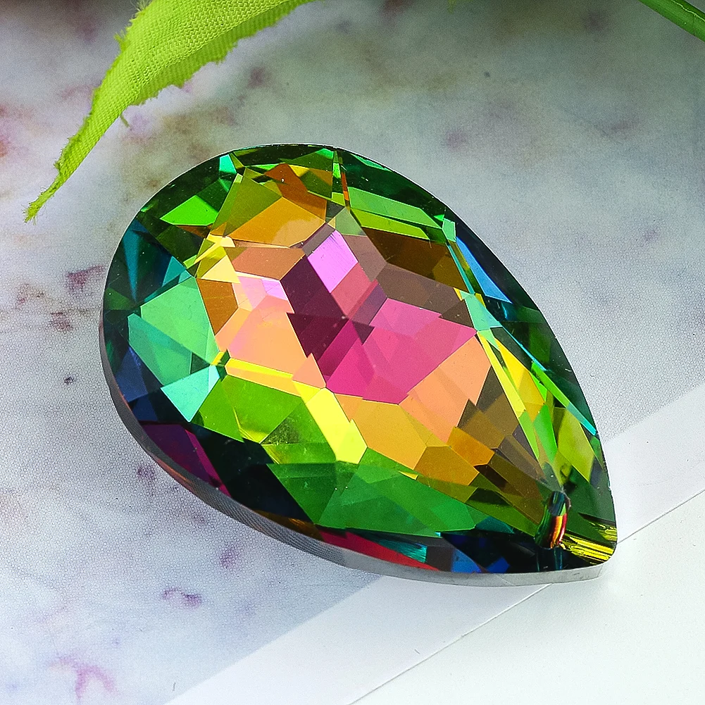 2PCS Teardrop Shaped Bauhinia Crystals Pendants for Chandeliers DIY Handmade Suncatcher Courtyard Decoration Centerpiece Aurora