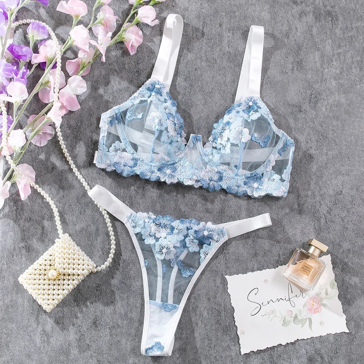Summer and Autumn Floral Bikini Set Stunning Embroidered Lingerie Casual Beachwear Sensual Underwear Woman