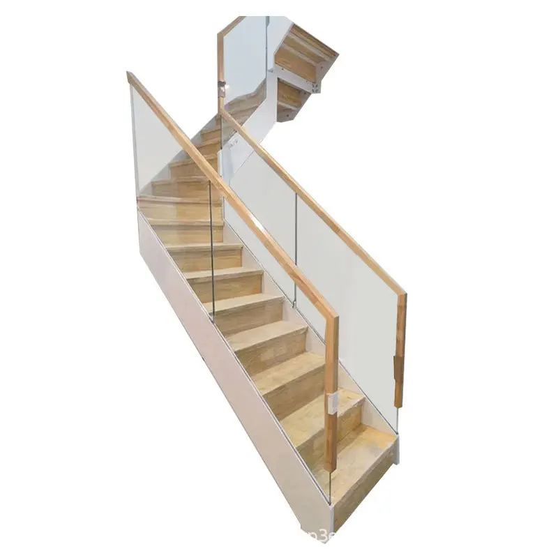 Villa glass double beam stairs solid wood handrails Beijing Tianjin Hebei double beam superimposed steel wood solid wood treads