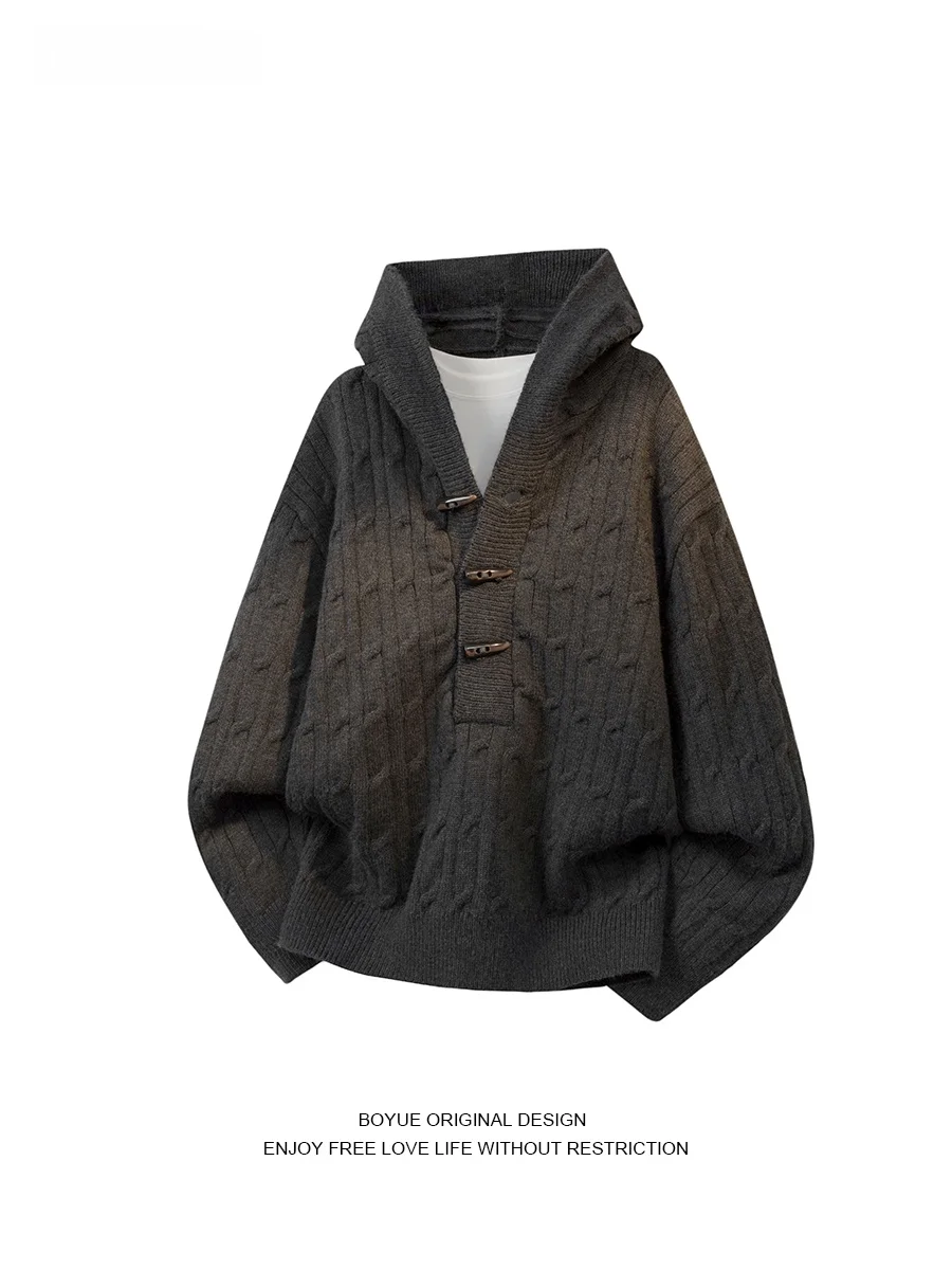 

Вязаный свитер-бини Boyue свободного кроя с узором «косы» для мужчин и женщин, повседневная верхняя одежда, куртка на пуговицах, повседневная одежда для пар
