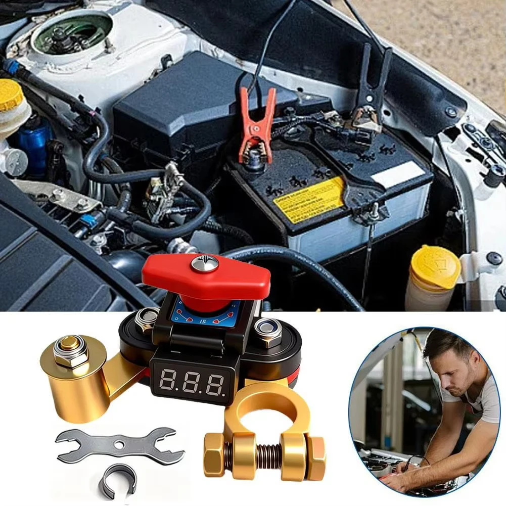 Auto-Batterie-Trennschalter, bidirektional, drehbar, mit Digitalanzeige, 12-24V, universelles Autoteil – Detail 4