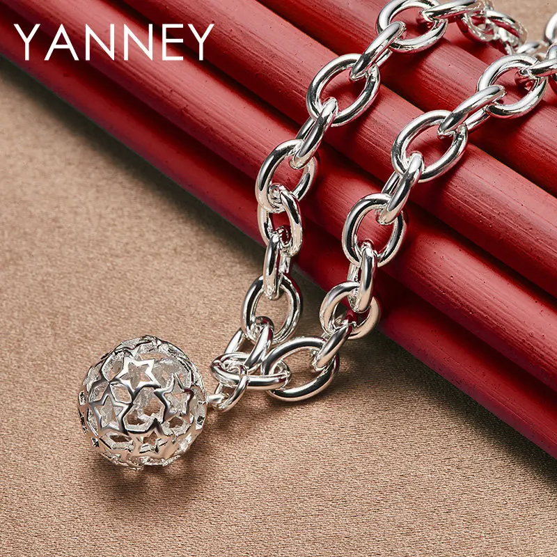 

New 925 Sterling Silver 18 Inches Ball Pendant Necklace For Women Fashion Charm Gift Jewelry Wedding Party