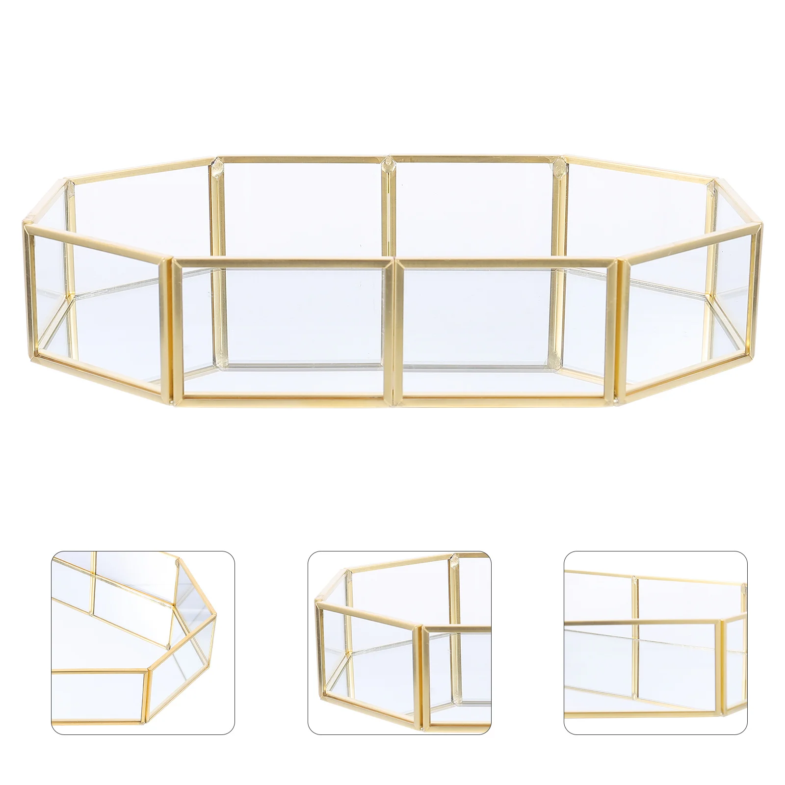 1Pcs Exquisite Jewelry Box Octagonal Glass Storage Tray Organizer for Rings Earrings Display Holder Jewelry Tray