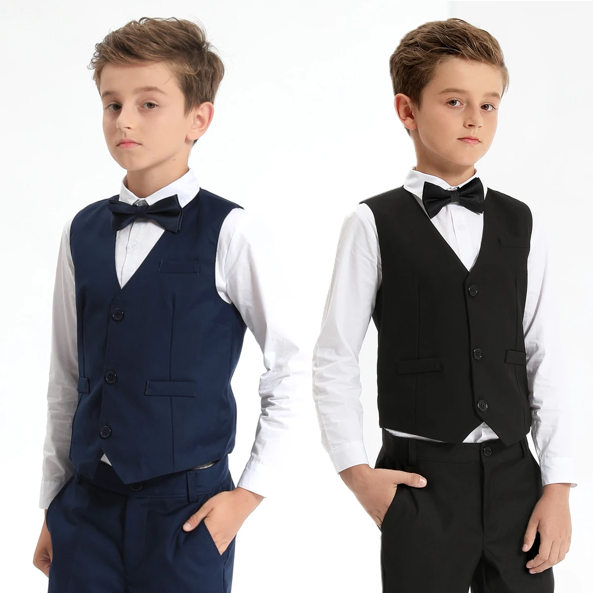 Black Vest Boys Dress Suit Kids Blazer Toddler Wedding Formal Piano Performance Waistcoats Children School Party Navy Clothes