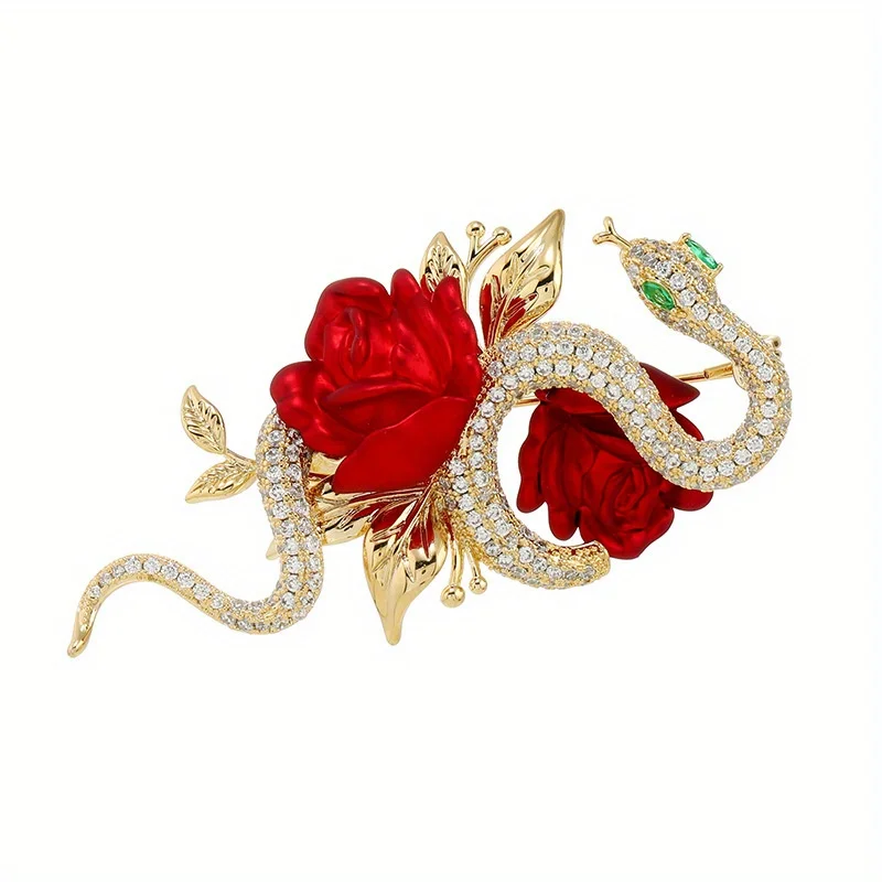 Rose and Snake Niche Design High-end Brooch Luxury Temperament Corsage Pin Delicate Suit Accessories Women Jewelry