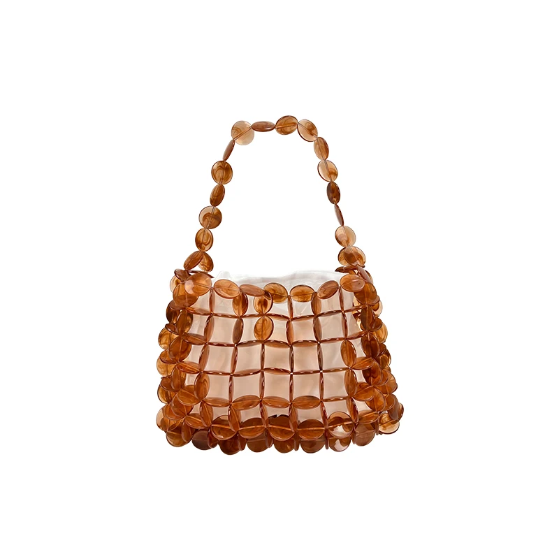 Korean-style bead woven mesh handbag, casual versatile trendy design, hollowed-out bag, soft French handbag
