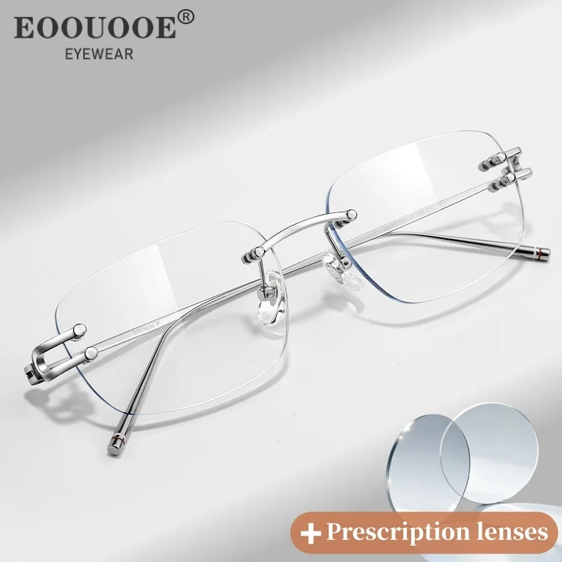 

Fashion Square Double Screw Rimless Glasses Prescription Recipe MR-8 Lenses Myopia Progressive Eyewear Super Tough Lenses