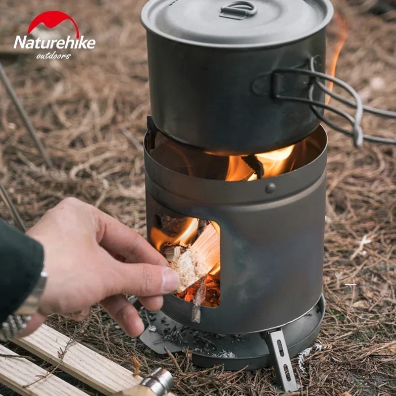 Naturehike Mini Piec na drewno opałowe Palnik Tytanowy Piec Kocioł Kempingowy Naczynia Kuchenne dla Dia. Przenośny, lekki garnek 5-20 cm