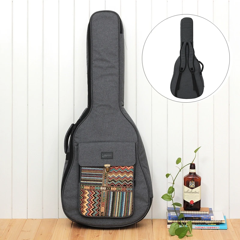 40 / 41 Inch Bohemian Style Knitted Acoustic Guitar Case Gig Bag Double Straps Pad Cotton Thickening Soft Waterproof Backpack