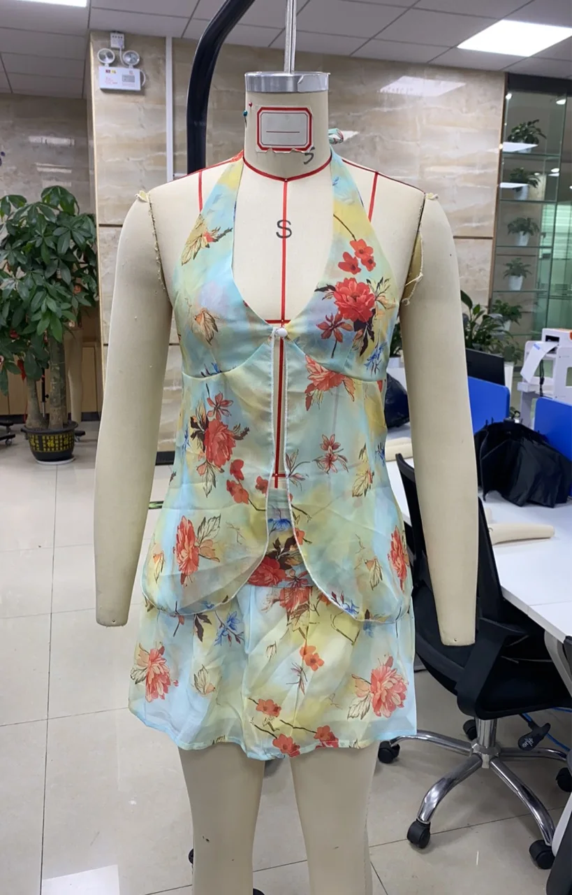 Abito estivo da donna con stampa floreale Gonne Abito con scollo all'americana e top corto diviso senza schienale e gonna a vita alta Set Clubwear per feste