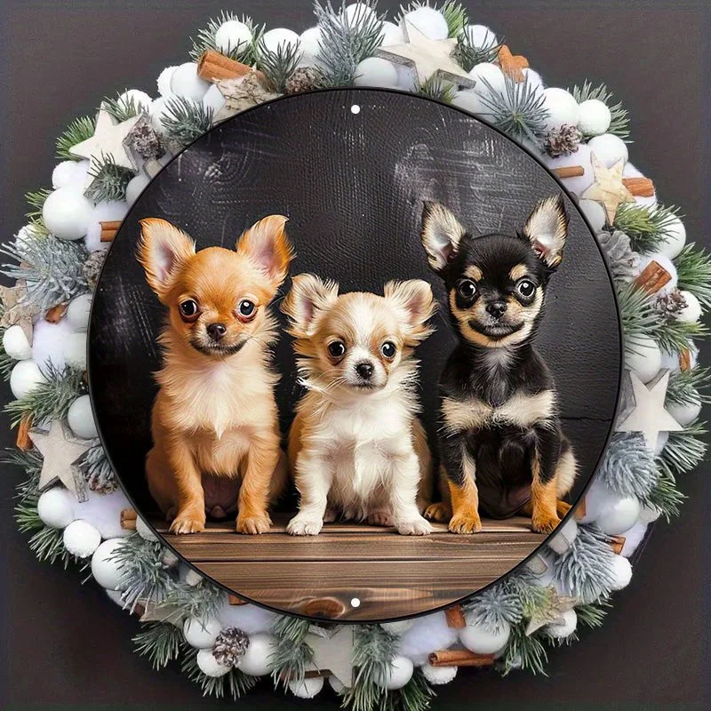 

Chihuahua Trio Metal Wall Art, Weatherproof Aluminum Sign, Round Pet Decor, HD Print Dog Lovers Gift, Durable Outdoor Decoration