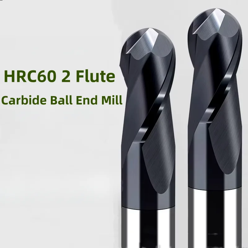 2 Flute Carbide Ball Nose End Mill HRC60 R0.5 0.75 1 1.25 1.5 2 2.5 3 4 5 6mm CNC Machining R Bullnose Milling Cutter