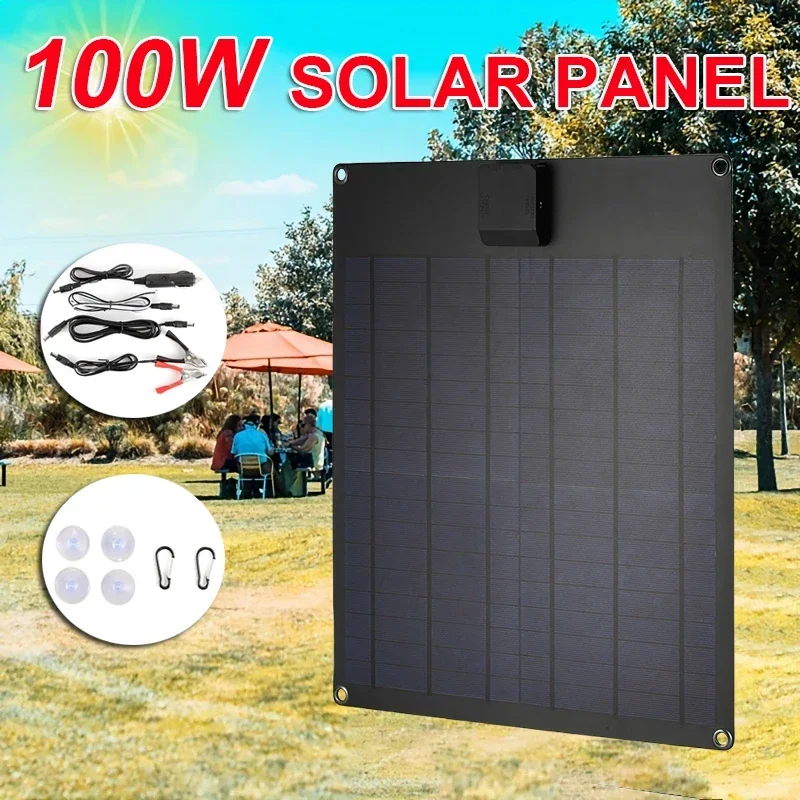 50W 100W Portable Solar Panel USB Outdoor Mobile Power DIY Travel Cell Phone Charger Car Yacht 12V Battery Pack Power Panel