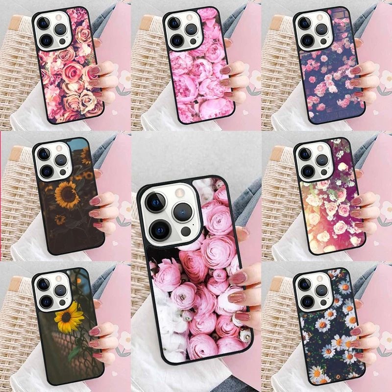 Peony Sunflowe Rose Daisy Plants Flower Phone Case Cover for iPhone 16 Promax 15 Pro 13 14 Plus 11 12 Mini XR XS MAX Coque