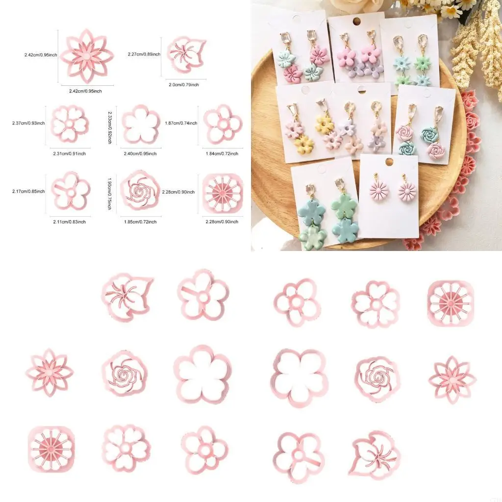  8Pcs Blossom Patterned Earring Molds Nontoxic Plastic Clay Crafting Equipment