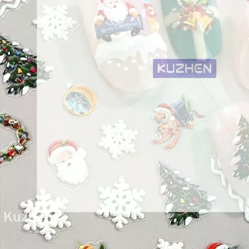 /Kuz/Cute 5D  Festive Christmas Nail Art Stickers Set Self-Adhesive,Disposable Decals Reindeer Xmas Tree Designs Cute