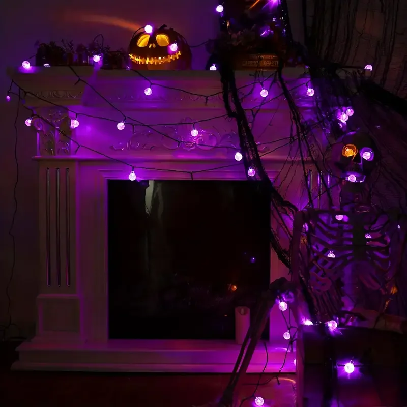 1 قطعة 20/30 LED هالوين الشمسية كريستال غلوب سلسلة أضواء مع 8 طرق الإضاءة الأرجواني/الأزرق للمنزل حديقة فناء ساحة ديكور