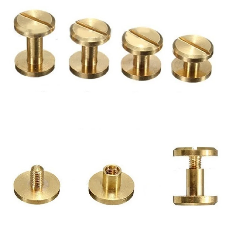 5/10Pc Pure Brass Binding Chicago Screws Nail Stud Rivets Flat Head For Photo Album Leather Craft Belt Wallet Fasteners 10mm Cap