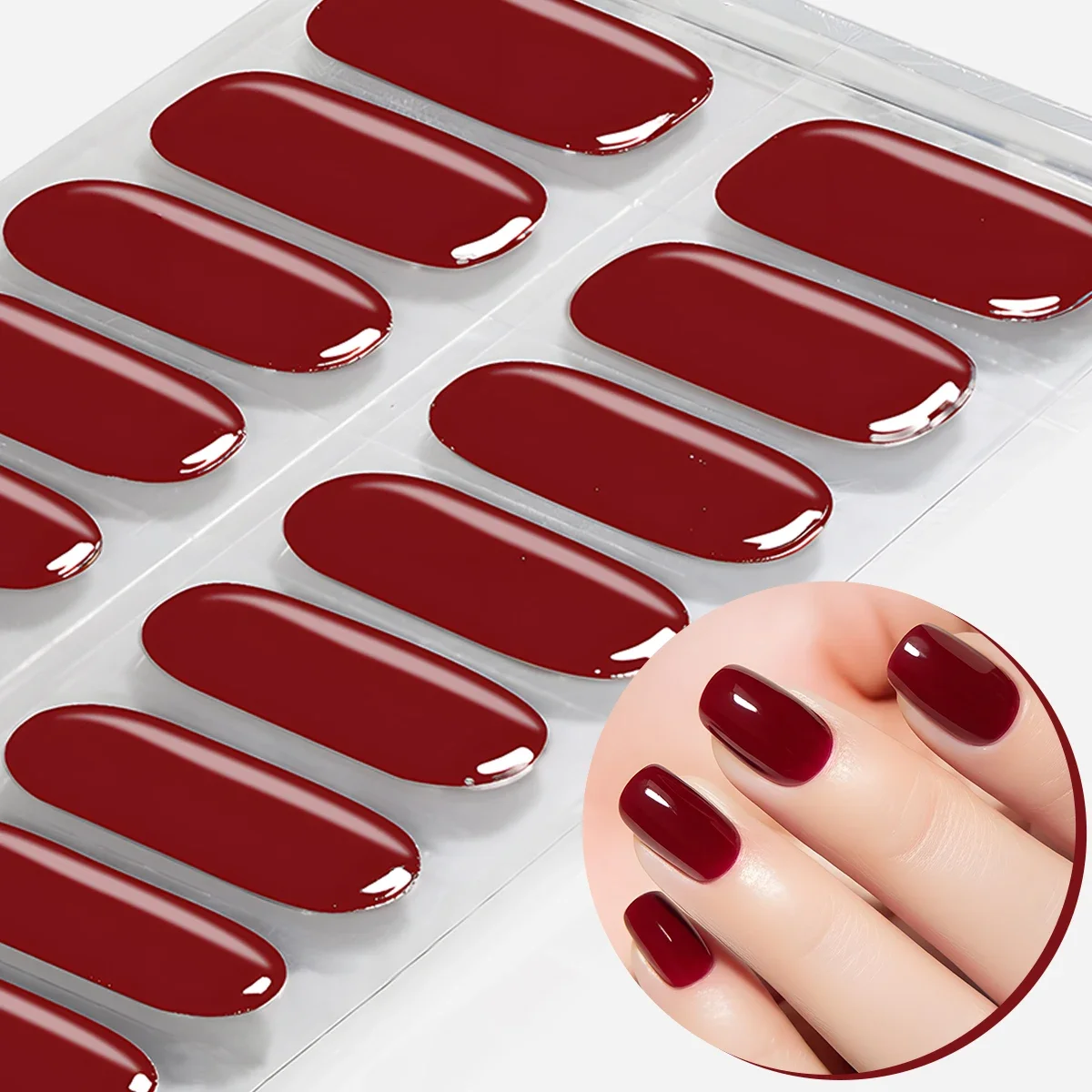 16Tips Semi-Cured Gel Nail Sticker Solid Color Full Cover Gel Nail Strips UV/LED Lamp Long Lasting Gel Nail Wraps