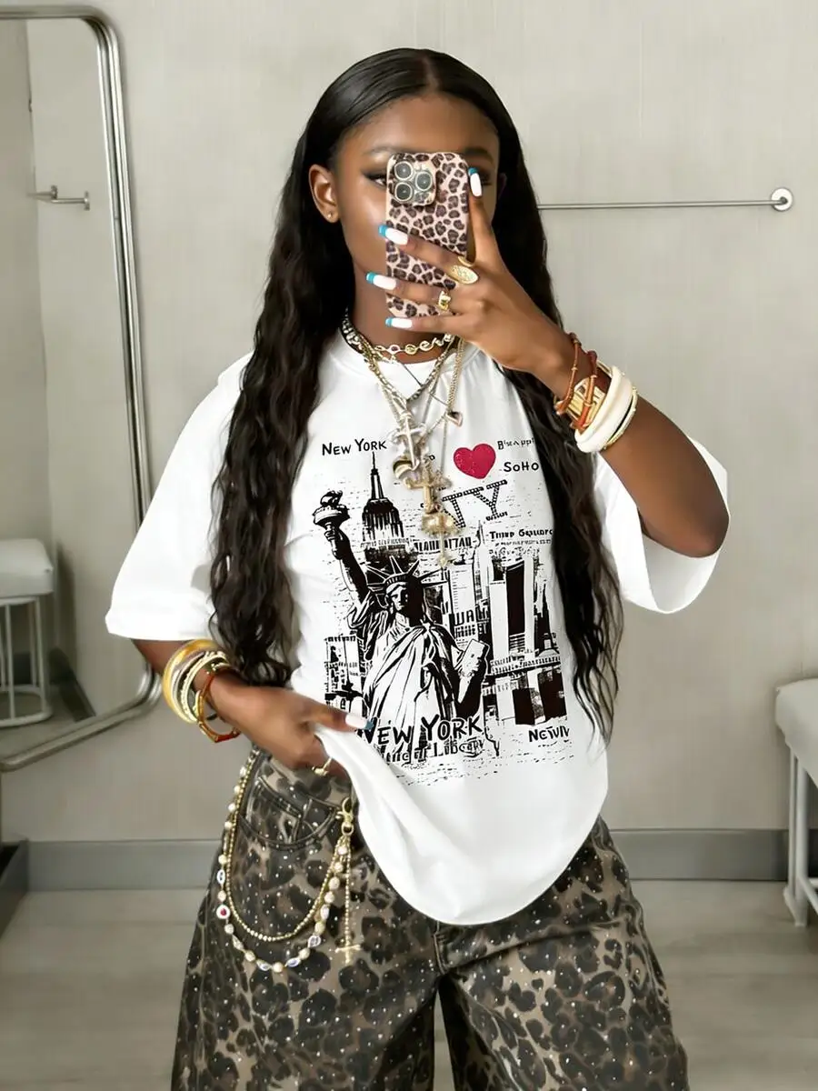 Tween Girl Cotten Clothes,Y2K-Inspired Letter Print T-Shir-Perfect For Spring/Summer/Fall,Fashion, Streetwear, Unisex, Men, Wome