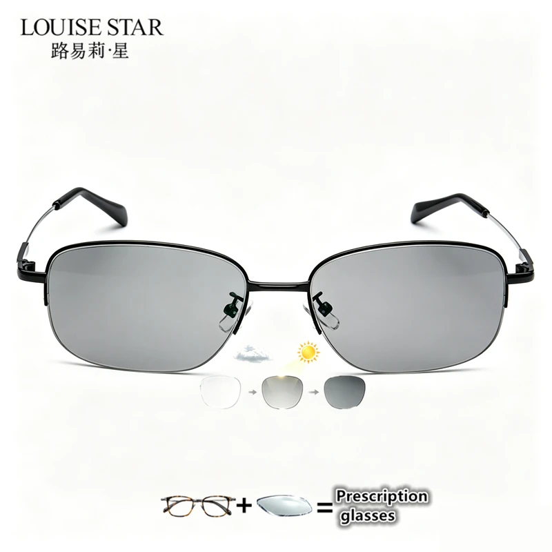 Memory frame titanium metal glasses for men and women, half frame reading glasses, photochromic non spherical resin lenses,