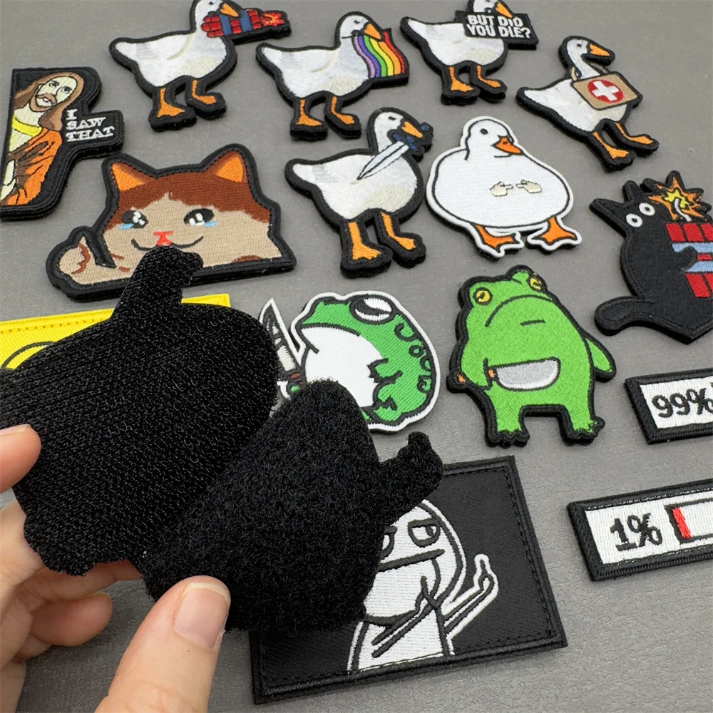 Funny Meme Animal with Knife Patch Peace Never an Option Embroidery Hook&Loop Patch Goose Frog Cat Duck Tactical Morale Badge